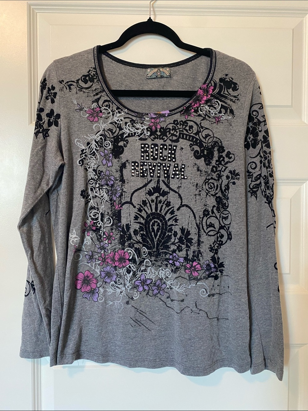 Vanilla Sugar Gray Long Sleeve Tee with Pink & Purple Floral Accents